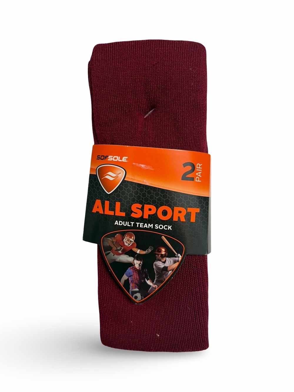 Sof Sole Men’s 2-pack All Sport Adult Team Sock Maroon Size Large NWT